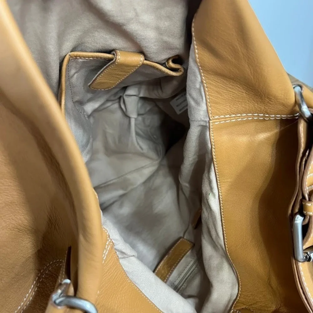Talbots Tan Pebbled Leather Slouchy Shoulder Hobo Bag Adjustable Boho Oversized